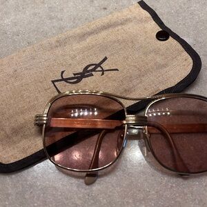 Vintage Yves Saint Laurent Gold Frame Sunglasses with Brown Lenses